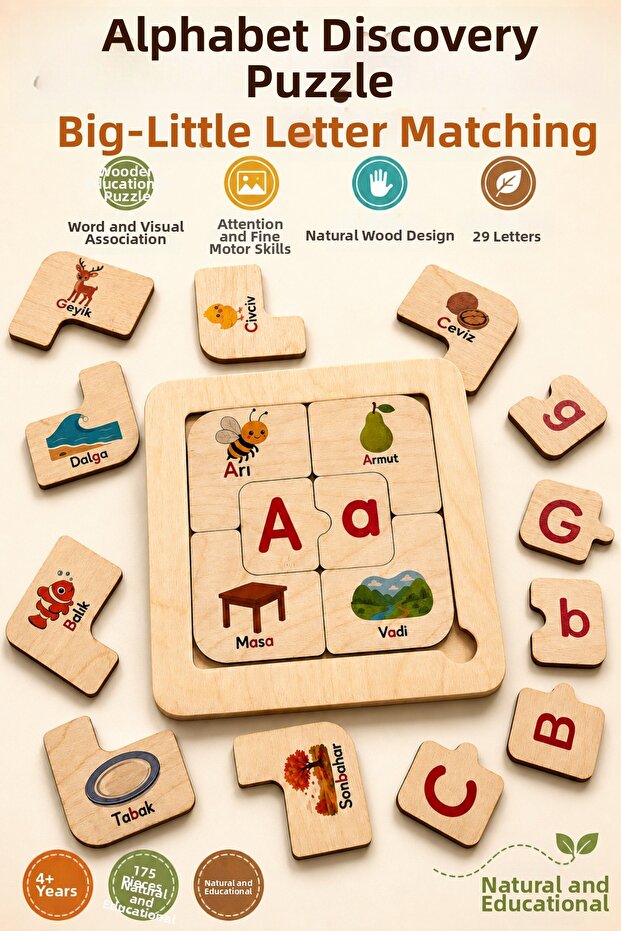 Alphabet Discovery Puzzle – 29 Letter Uppercase-Lowercase and Visual Matching Set