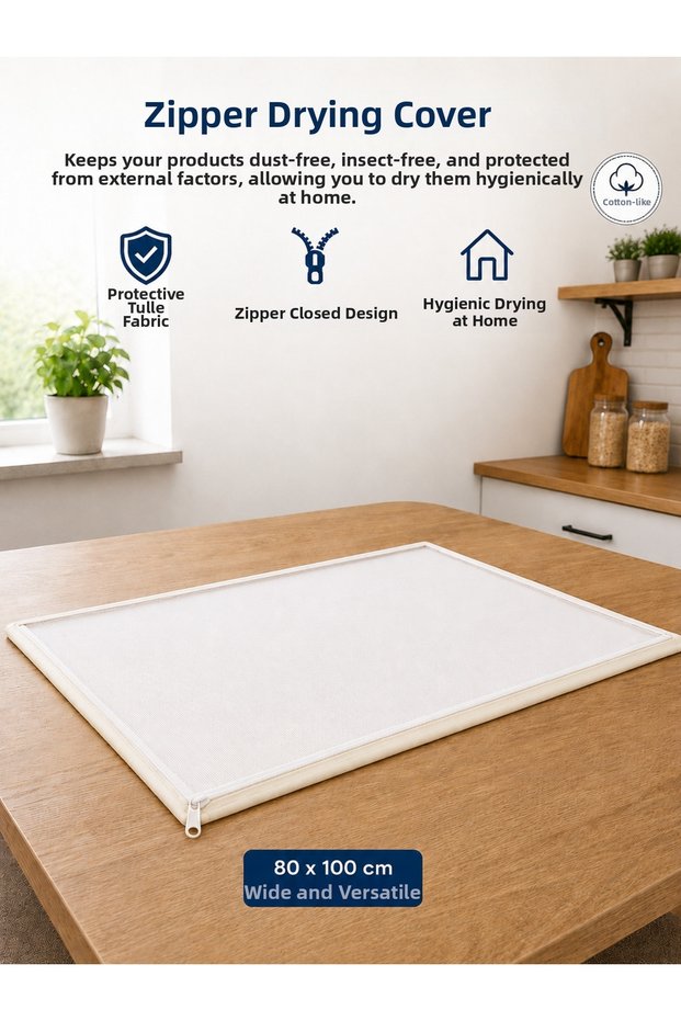 80X100 cm Zippered Tulle Drying Cream Cover – Protective Hygienic Drying Net Against Dust and Insects
