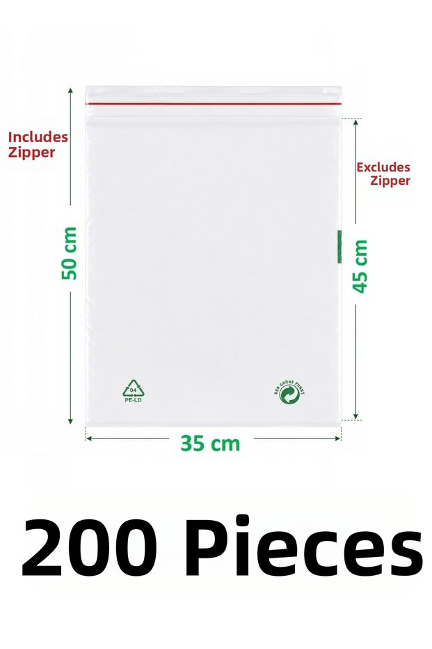 35X45+5 cm Transparent Green Recyclable Adhesive Nylon Bag 35X50 cm Green Recyclable Bag 200 Pieces