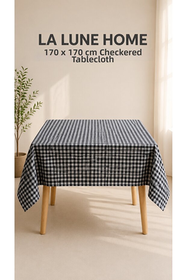 170X170 cm Checkered Patterned Square Tablecloth – Decorative Kitchen and Dining Table Cover