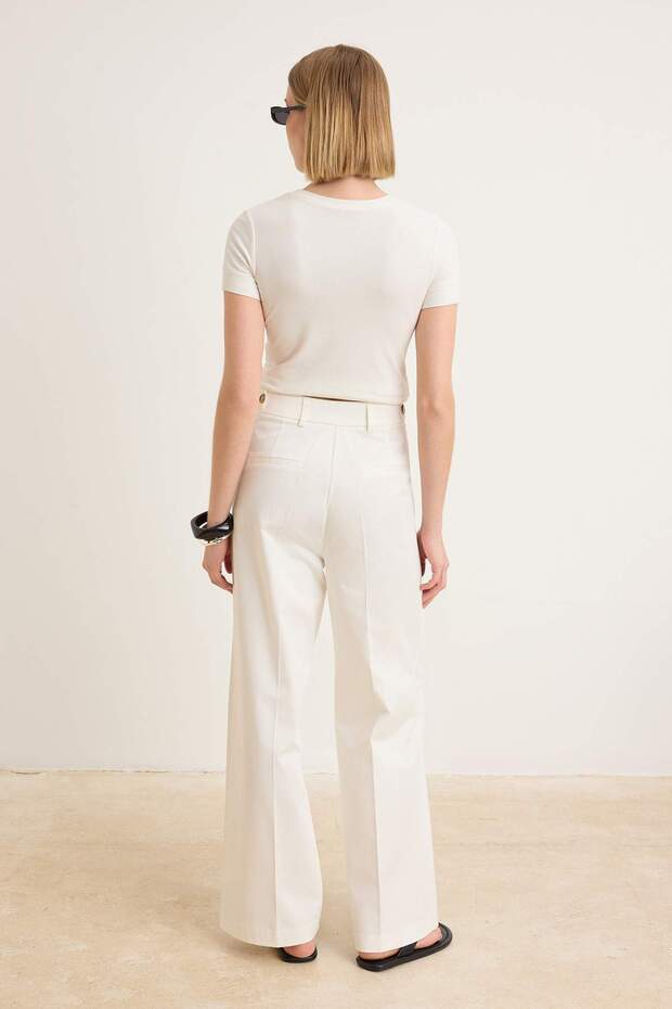 Beyaz Kalın Kumaş Wide Leg/Geniş Paça Pantolon | TWOSS26PL00019 - 4