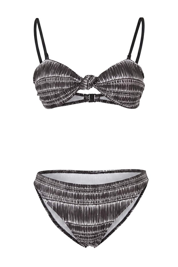 Etnik Desenli Straplez Kaplı Düğüm Detaylı Normal Bel Regular Bikini Takımı TBESS26BT00210 - 4
