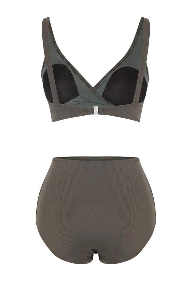 Haki Bralette Kaplı Yüksek Bel Hipster Bikini Takımı TBESS26BT00192 - 5