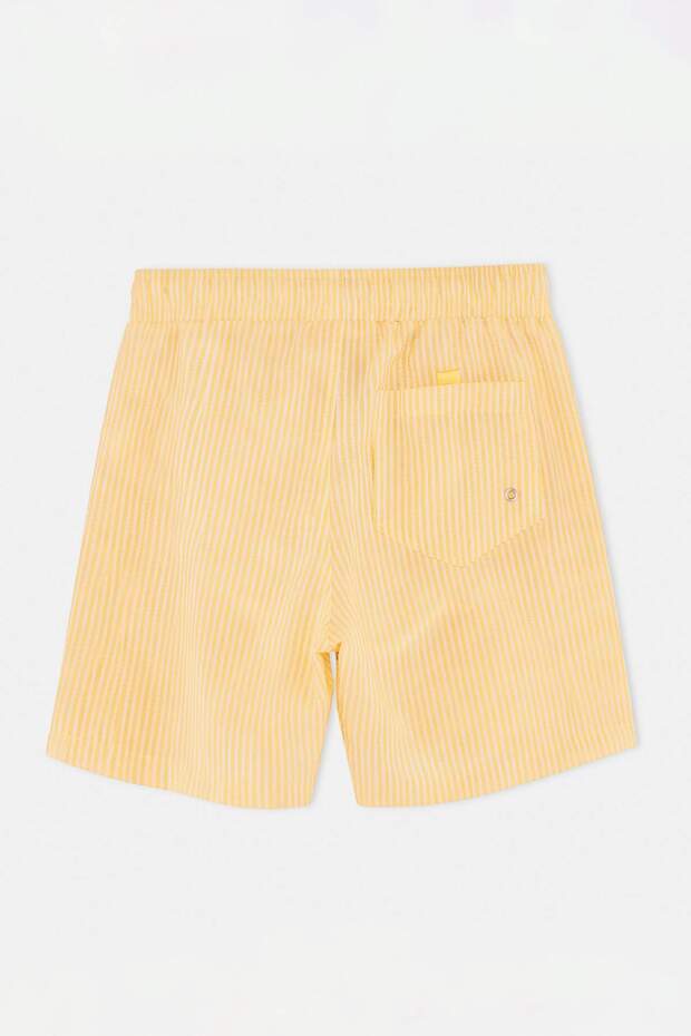 Sarı-Beyaz Çizgili Gofre Kumaş Normal Boy Regular Fit Mayo Deniz Şortu TMNSS23DS00004 - 6