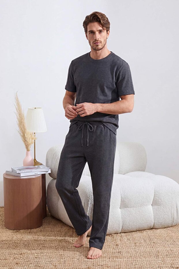 Antrasit Oversize/Geniş Kesim Dokulu Eşofman Takımı TMNSS25EM00010 - 2