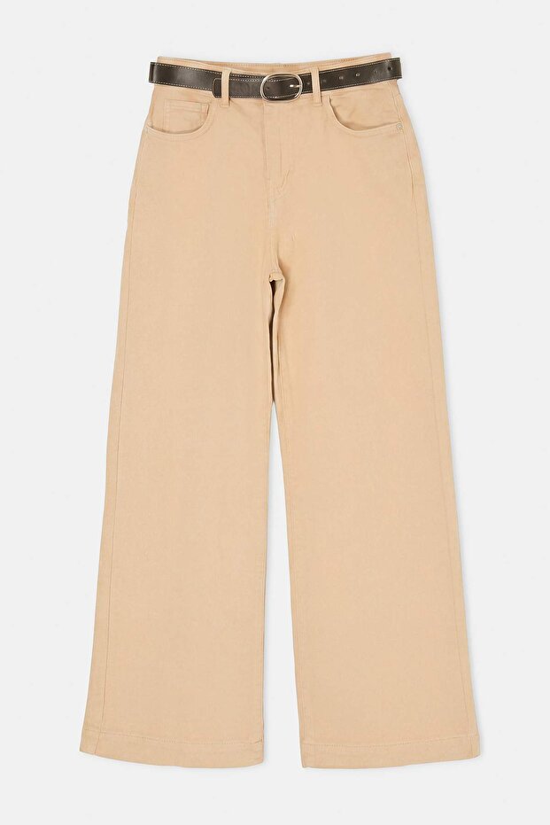 Bej Kemerli Yüksek Bel Orta Esnek Wide Leg Jeans TWOSS26JE00211 - 1