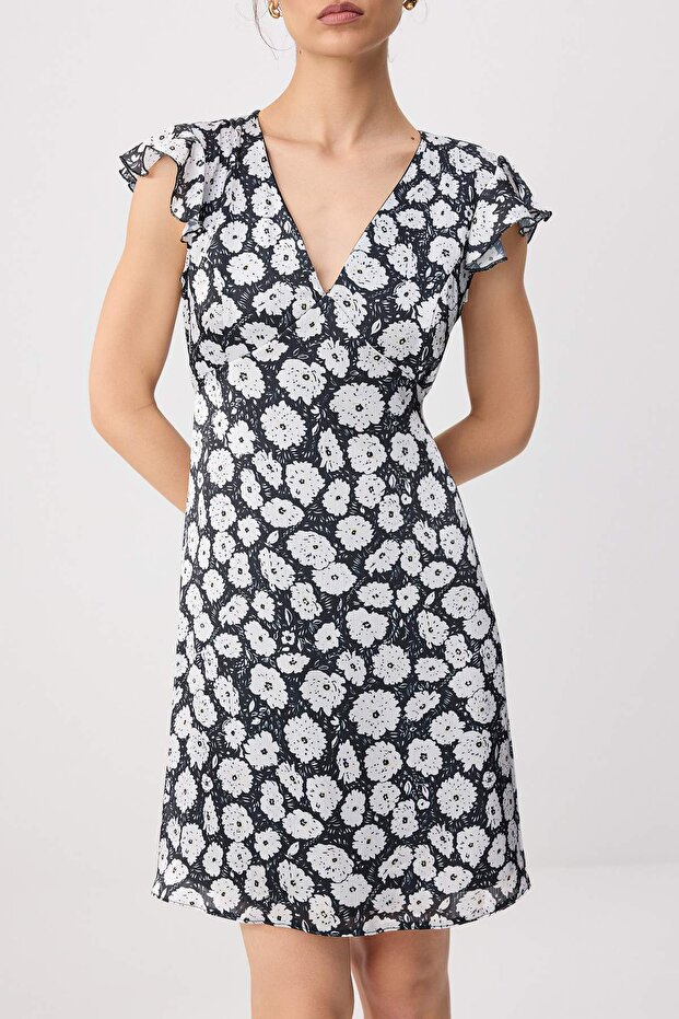 Çok Renkli Çiçekli Mini Dokuma Elbise TWOSS26EL00796 - 3