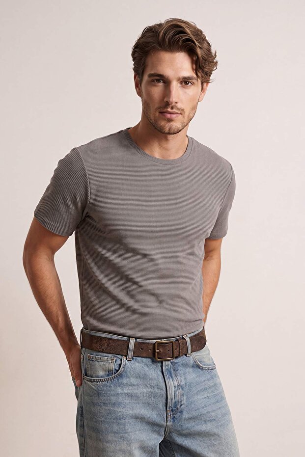 Vizon Regular/Normal Kesim Dokulu T-Shirt TMNSS26TS00067 - 2