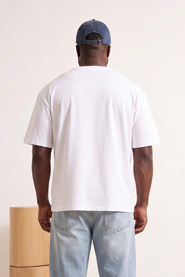Büyük Beden Ekru Oversize Penguen Nakışlı %100 Pamuk T-shirt TMNSS24BF00013 - 3