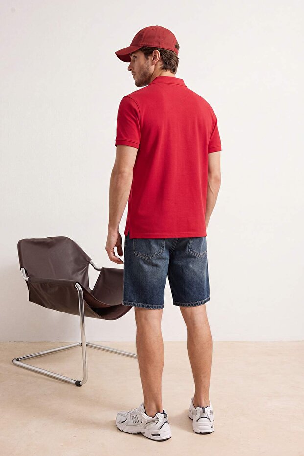 Kırmızı Regular/Normal Kesim At Nakış Polo Yaka T-shirt TMNSS25PO00017 - 4