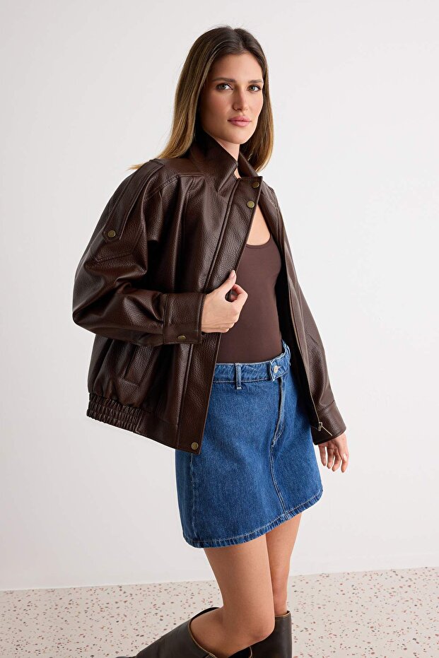 Koyu Mavi More Sustainable Yüksek Bel Mini Denim Şort Etek TWOSS25SR00079 - 2