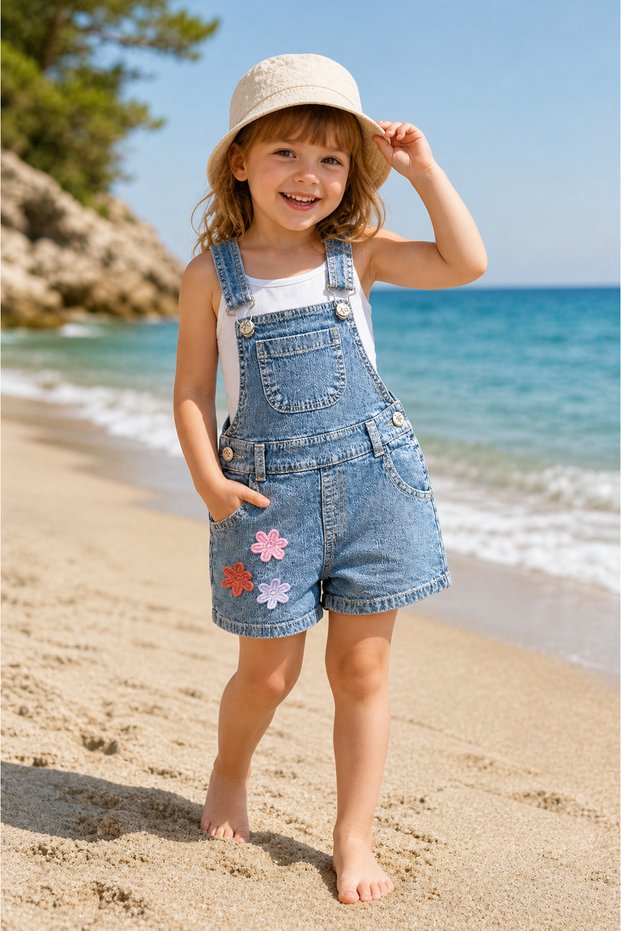 Girl's 1-4 years old flower embroidered denim shorts salopet