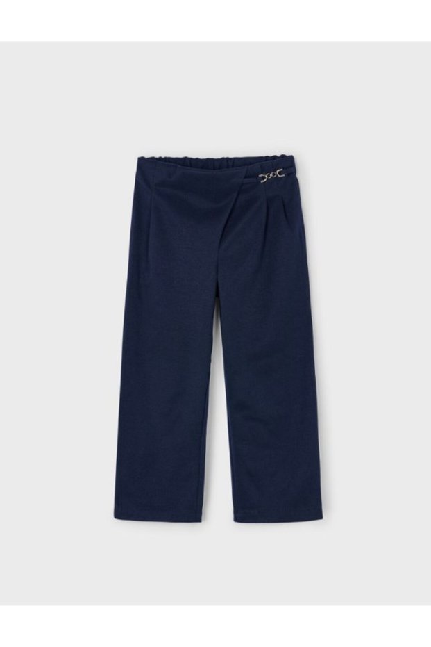 Girl's Velvet Trousers with Buckle Detail at the Waist 2-10 Years Dark Blue