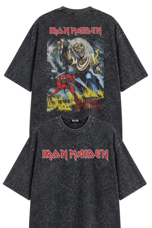 Unisex the Number of the Beast Back Printed Washable T-Shirt, Oversize Iron Maiden Themed T-Shirt