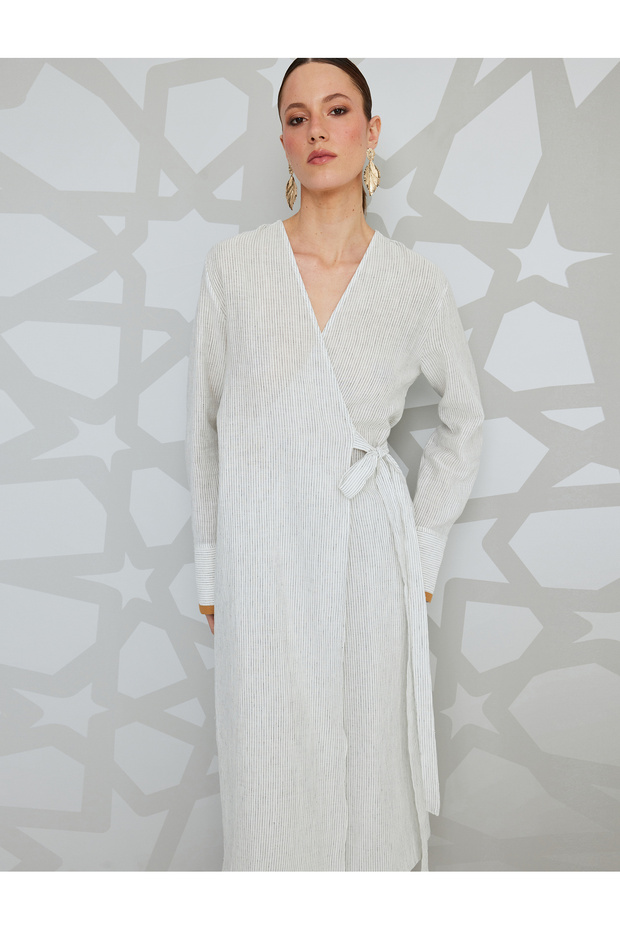 Long Sleeve Cotton Linen Double Breasted Long Kimono