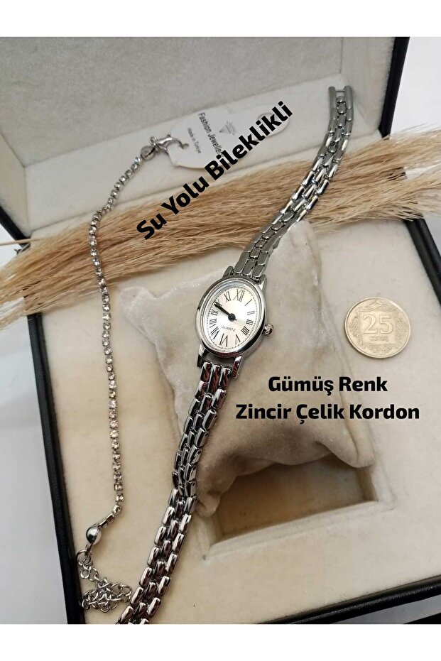 Charm Model Minimal Women's Wristwatch... Silver Color Case and Steel Chain Strap