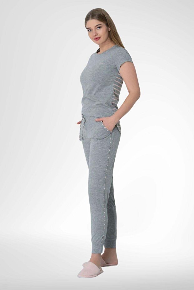 Mecit 5624 Pink Striped Gray Women's Pajama Set