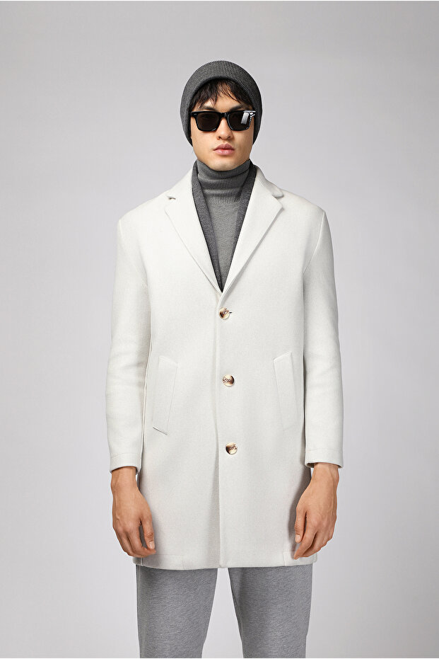 Mono Yaka Oversize Ekstra Rahat Kesim Cepli Düğmeli Klasik Palto - 5