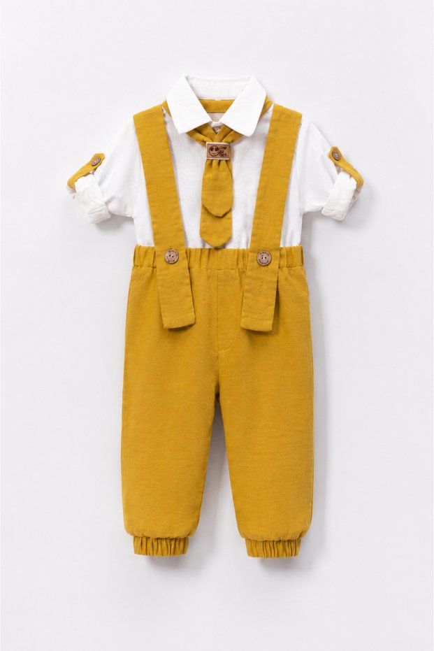 Mustard Baby Boy Jumpsuit with Muslin Shirt