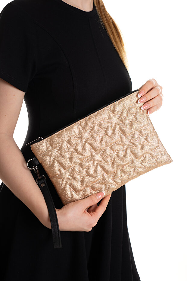 Women's Star Patterned Shiny Portfolio & Clutch Bag