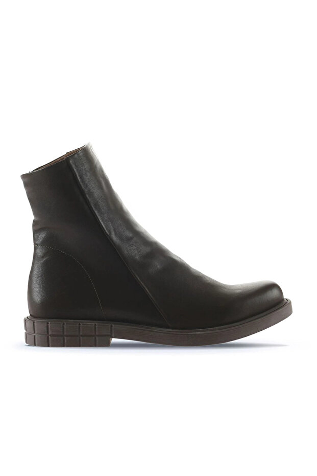 Khaki Leather Women's Flat Boots 01Wm5400