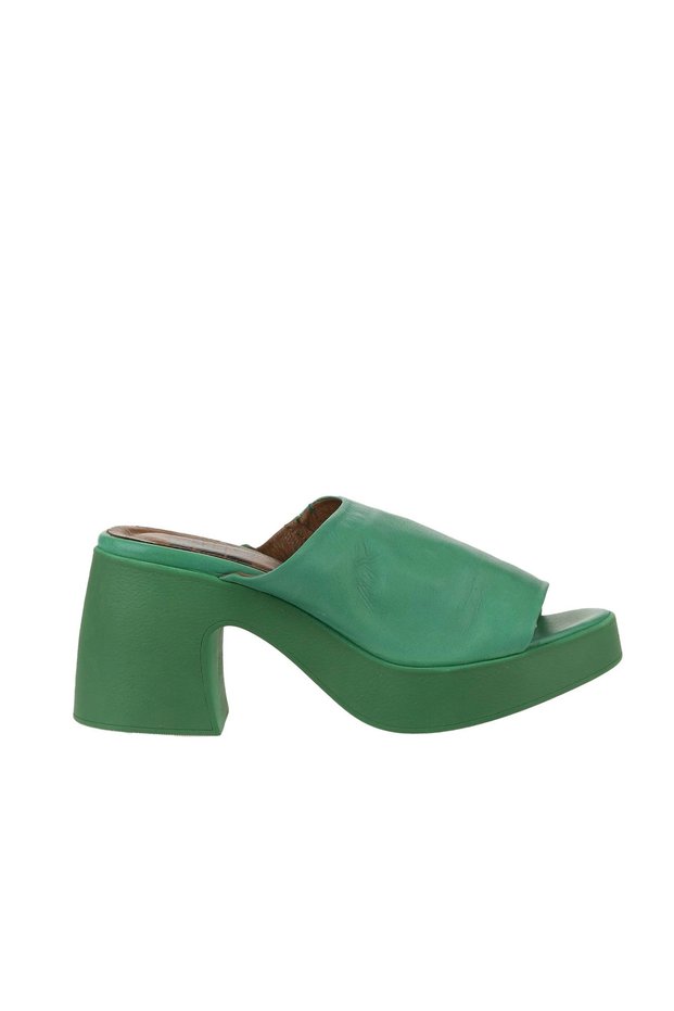 Green Dark Leather Women's Heeled Slippers 01Wy12200