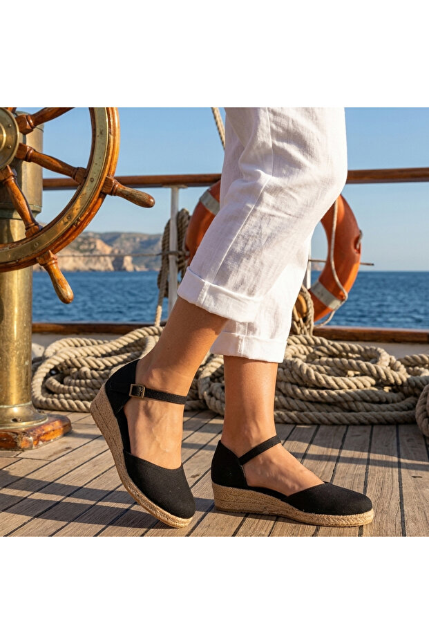 Real Handmade Straw 3cm Heeled Banded Casual Women's Espadrille Handmade