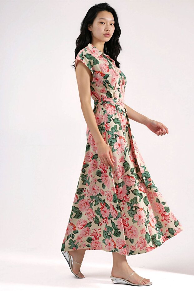 Patterned Buttoned Midi Shirt Dress - 4