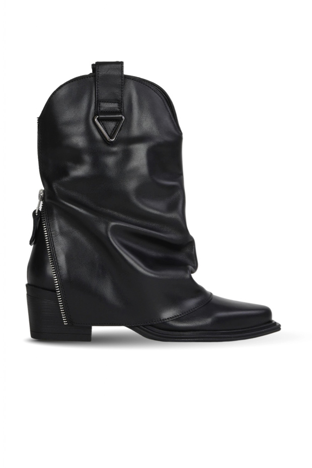 Black Leather Women's Heeled Boots 39Wb9419