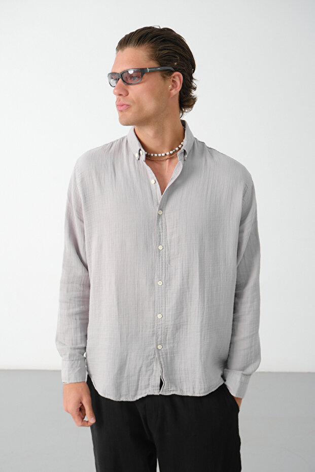 Men's Breathable Muslin Fabric 100% Cotton Washable Pocketless Shirt