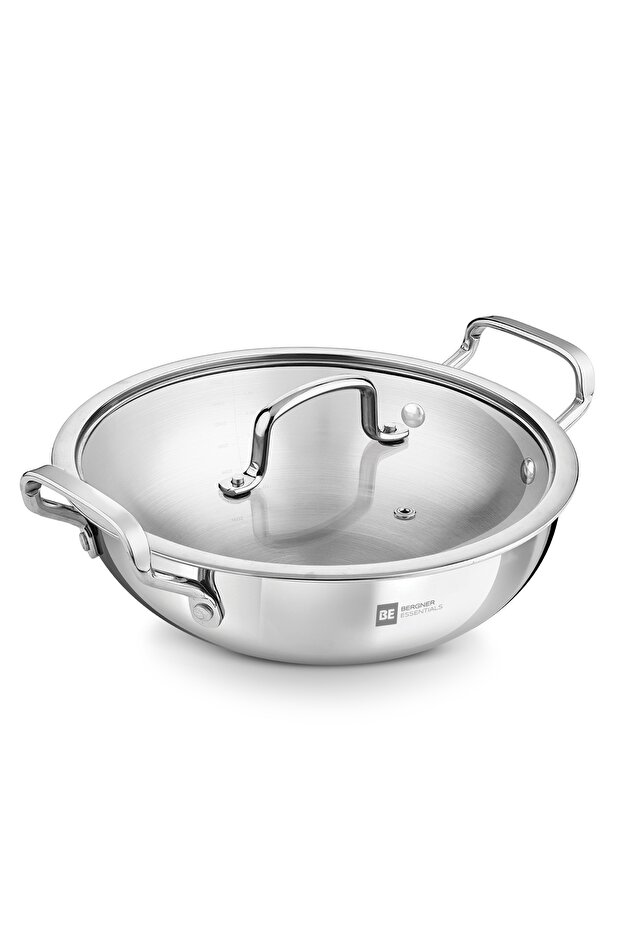 32cm 7L Triply Stainless Steel Stir-Fry Pan Lid Deep Fry Pan Induction Gas
