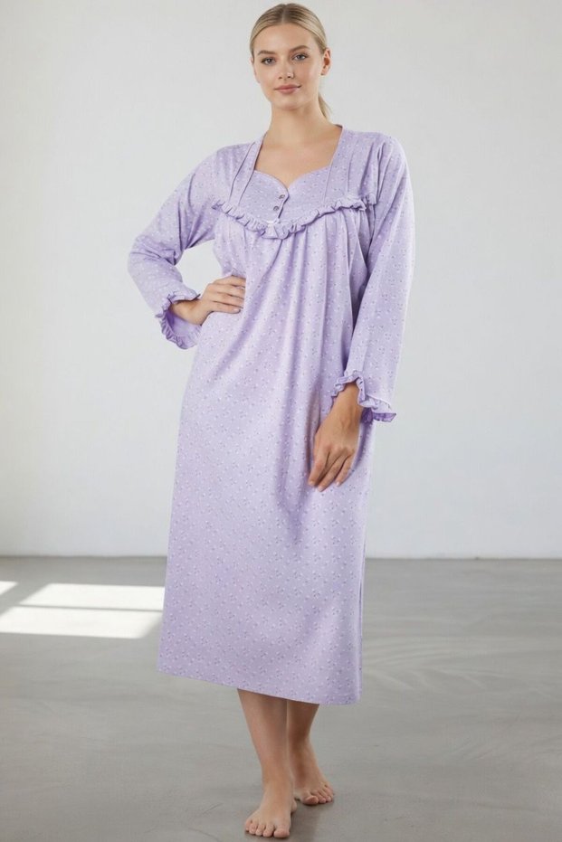 Long Sleeve 100% Cotton Combed Throw Plus Size Mother's Nightgown, Hospital, Pregnant and Maternity Nightgown