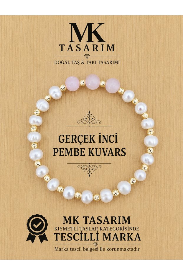 Genuine Pearl-Pink Quartz Stone Bracelet Mk.7000.818- Comfort-Peace-Energy- Stress Relief Bracelet- Colors Are Not Painted - They Are the Natural Colors of the Stone