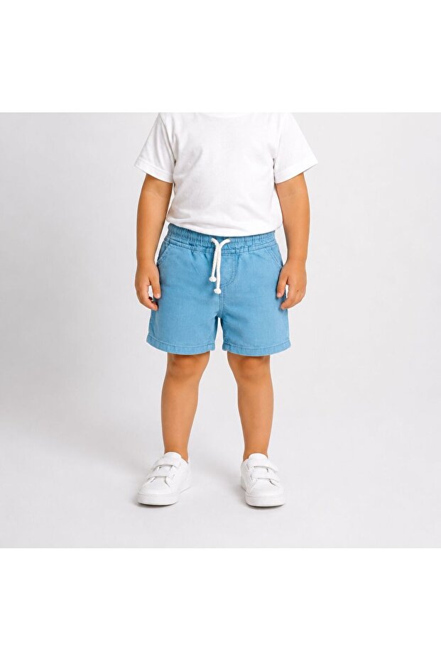 Children's Denim Shorts with Full Elastic Waist, 100% Cotton