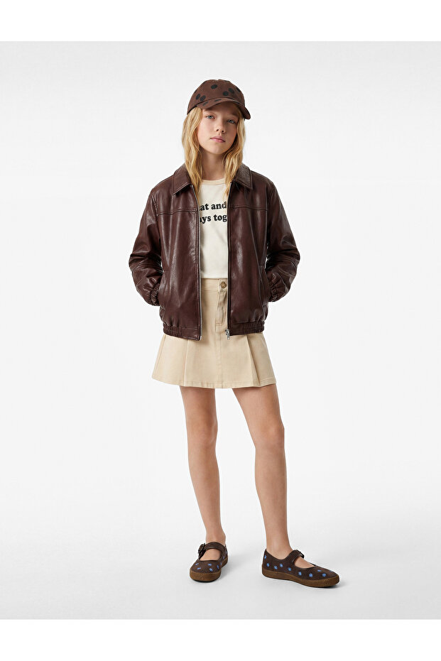 Long Sleeve Shirt Collar Zipper Faux Leather Jacket