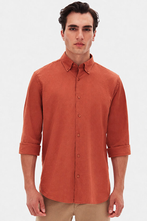 Ds Groom Comfort Tile Button Collar Relaxed Fit Linen Look 100% Cotton Shirt