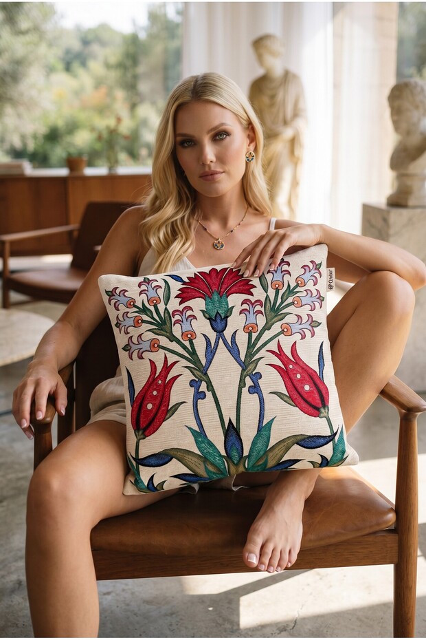 Decorative Tulip Pattern Cotton Throw Pillow Cover
