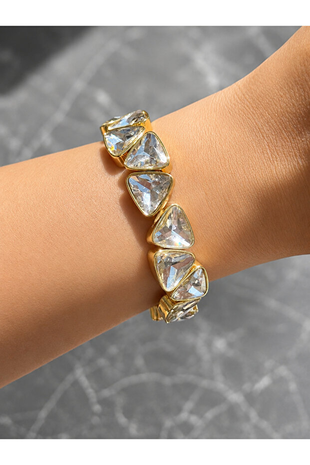 Vip Series Crystal Stone Steel Bracelet – Gold (Elastic, Adjustable)
