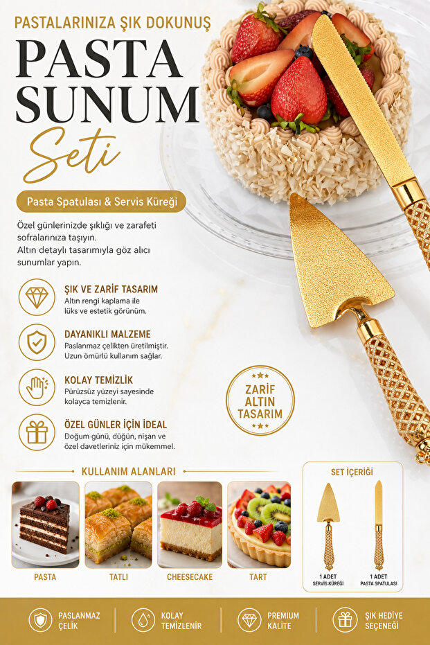 Luxury Cast Metal 2-Piece Cake Serving Set - Cake Knife and Spatula Set - Special Boxed