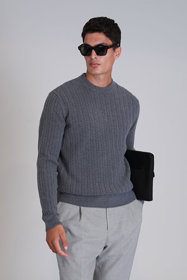 Men's Gray Sweater - Rıght Model - 5