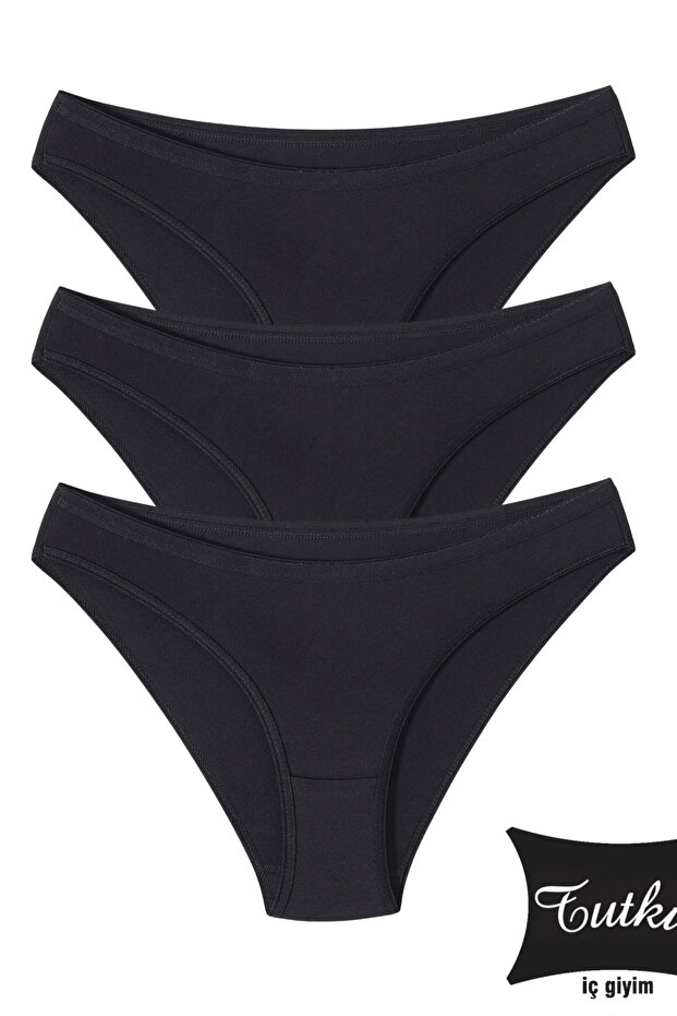Women's 3-Pack Black Cotton Lycra Bikini Panties