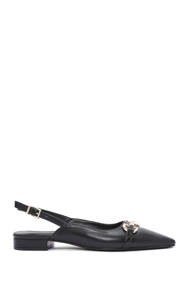 Women's Black Open-Back Buckle Ballerinas 26Pfe400118