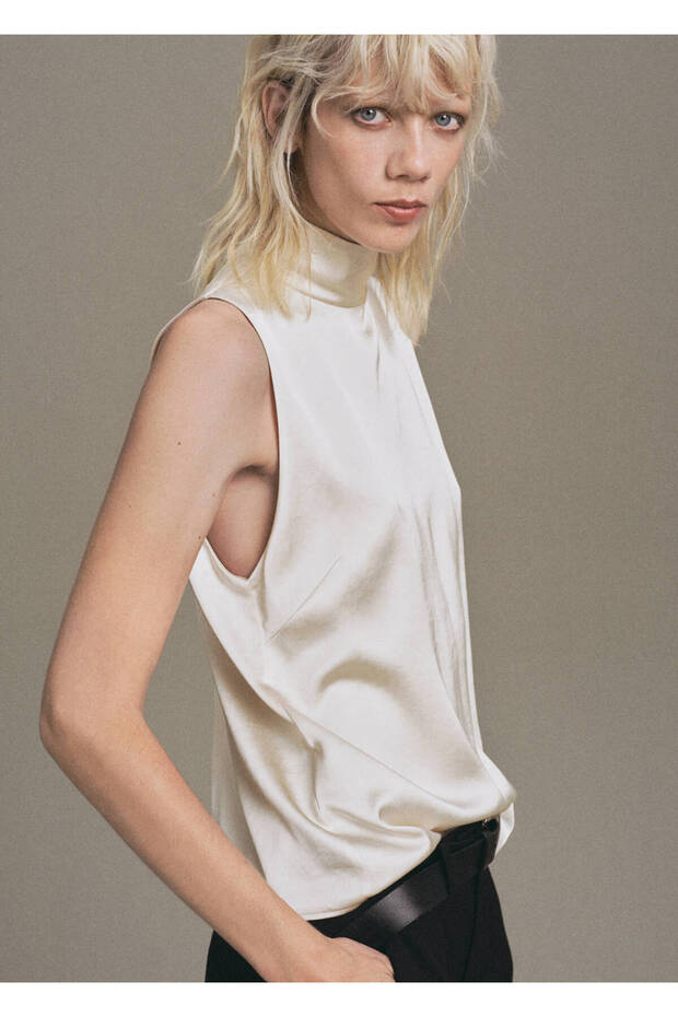 High Collar Satin Blouse
