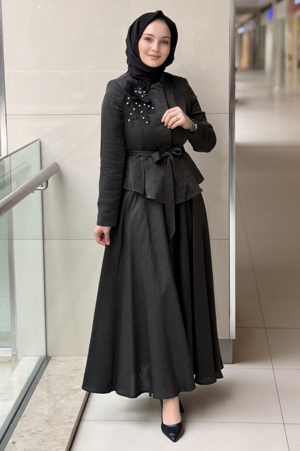 Embossed Floral Embroidered Jacket Skirt Set