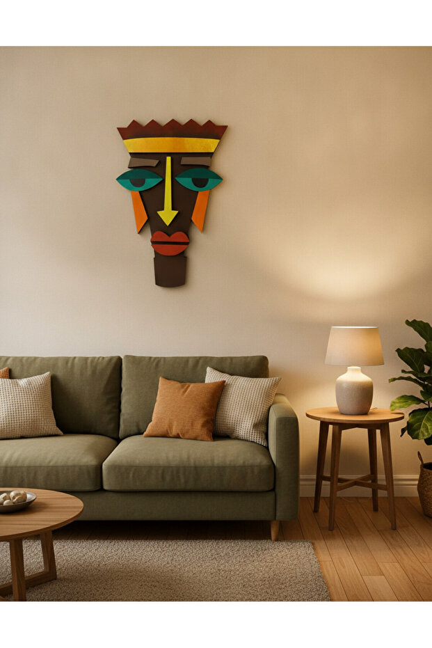 Afrika Maskesi 6mm Kalın MDF Etnik Duvar Dekoru | El Yapımı Renkli Tablo | Salon Antre Modern Dekor - 2