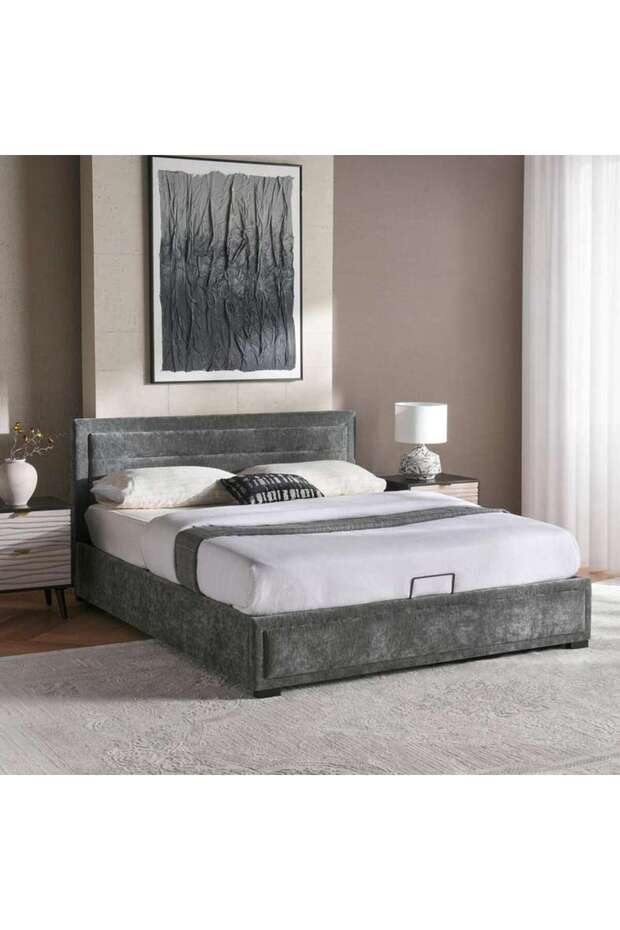 Belfast Queen Bed 160x200 With Hydraulic Storage- Charcoal Grey