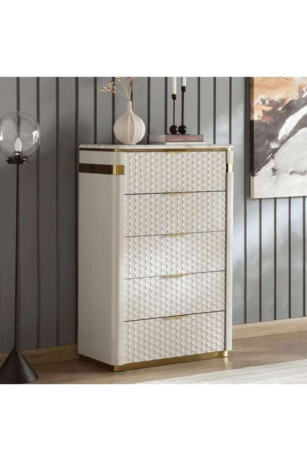 Etna Chest Of 5 Drawer - Grey High Gloss