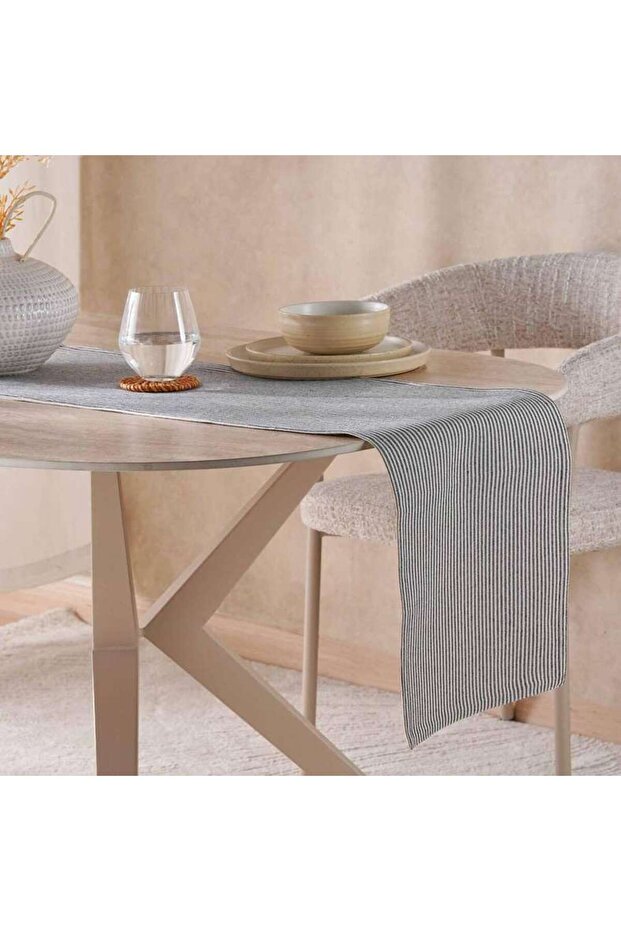 Velisha Pinstripe Table Runner 33x120cm - Navy