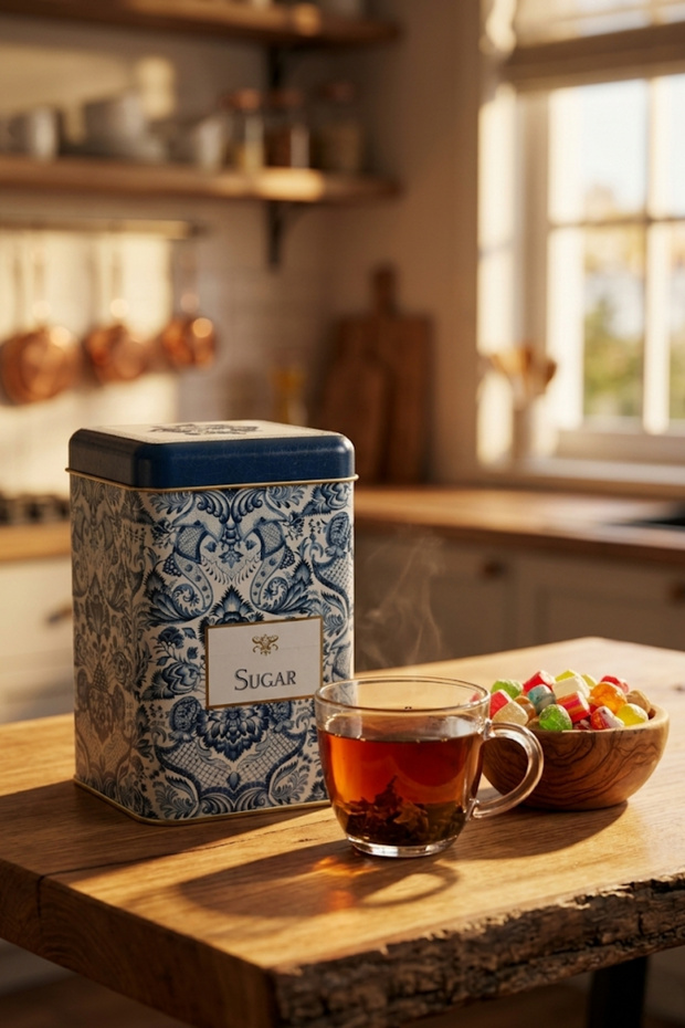 Er022-y3 Azulejos Sugar Patterned Square Metal Storage Container 11x11 Cm