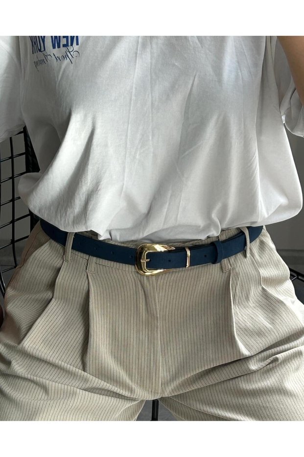Jewel Plain Patterned Suede Women's Gold Buckled Belt Jacket Belt Dress Belt Trouser Belt